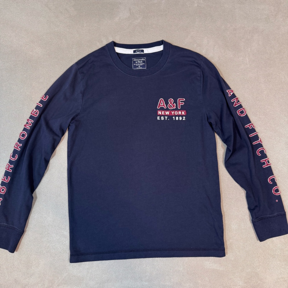 Vtg Abercrombie & Fitch Men’s Shirt XS Blue Muscle Long Sleeve Embroidery Y2K